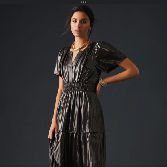 Anthropologie The Somerset Maxi Dress: Metallic Edition Carbon Sz M NWT - Picture 7 of 8